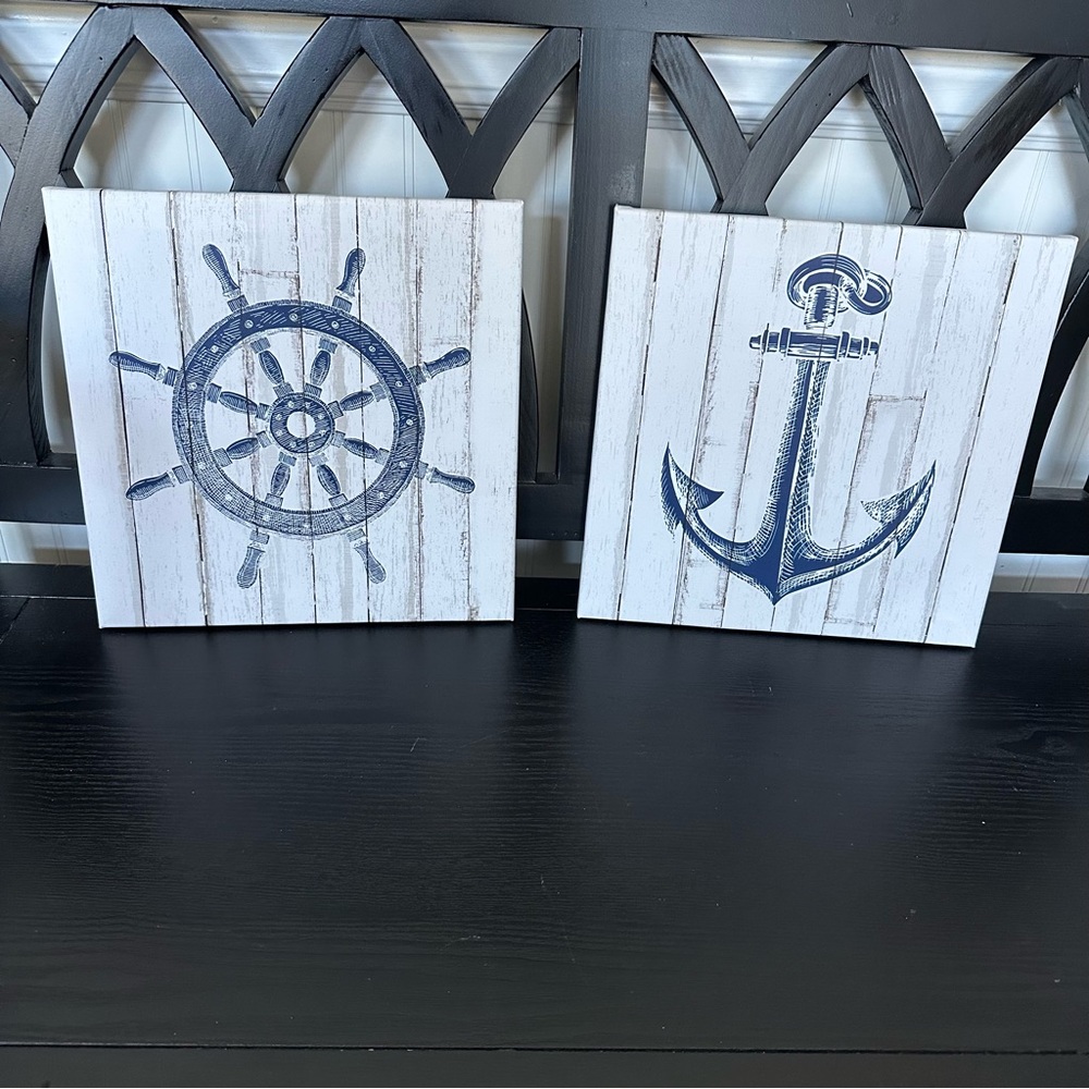 Adecuado Nautical Wall Art Beach Home Decor Boat Anchor Paintings Helm Drawing